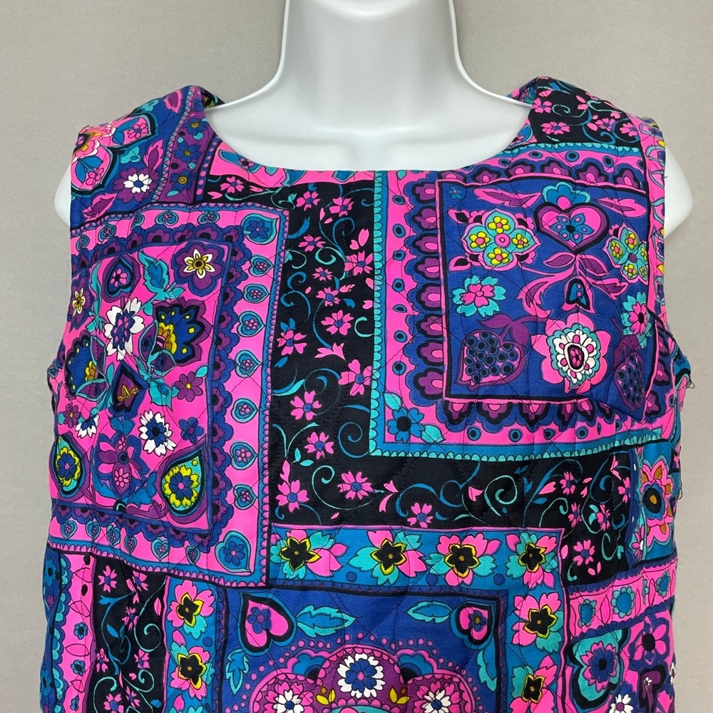 Vintage 70s Top Psychedelic Quilted Sleeveless Patchwork Print Women Boxy Hippie - Picture 3 of 15